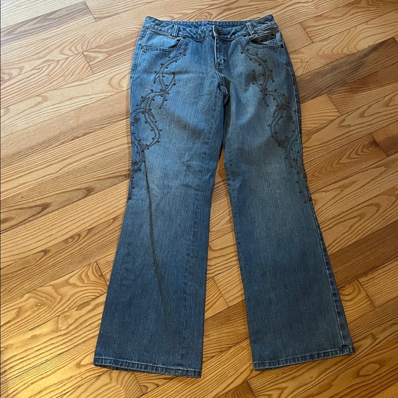 Harley Davidson Bootcut Flare Designer Biker Denim Jeans - Womens 8 embellished - Picture 5 of 7